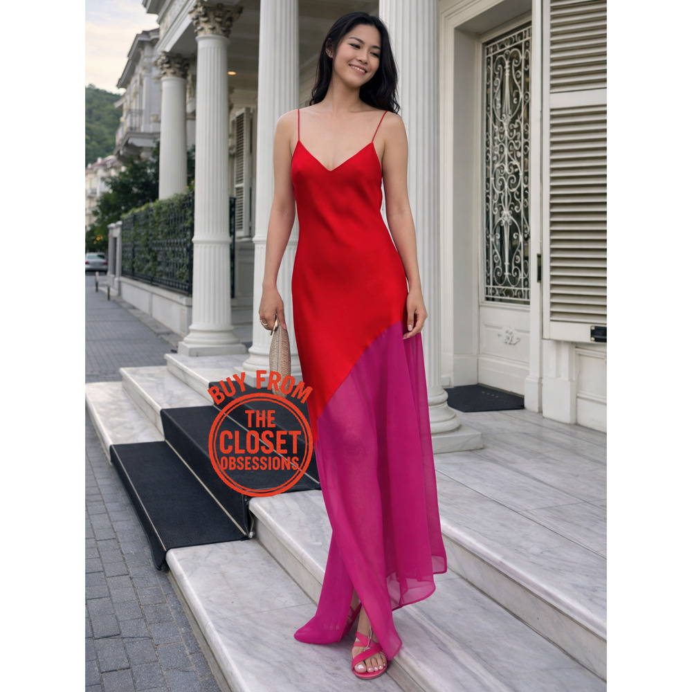 Mango Red Pink Colorblock Asymmetrical Maxi Dress NWT | Blogger Favorite